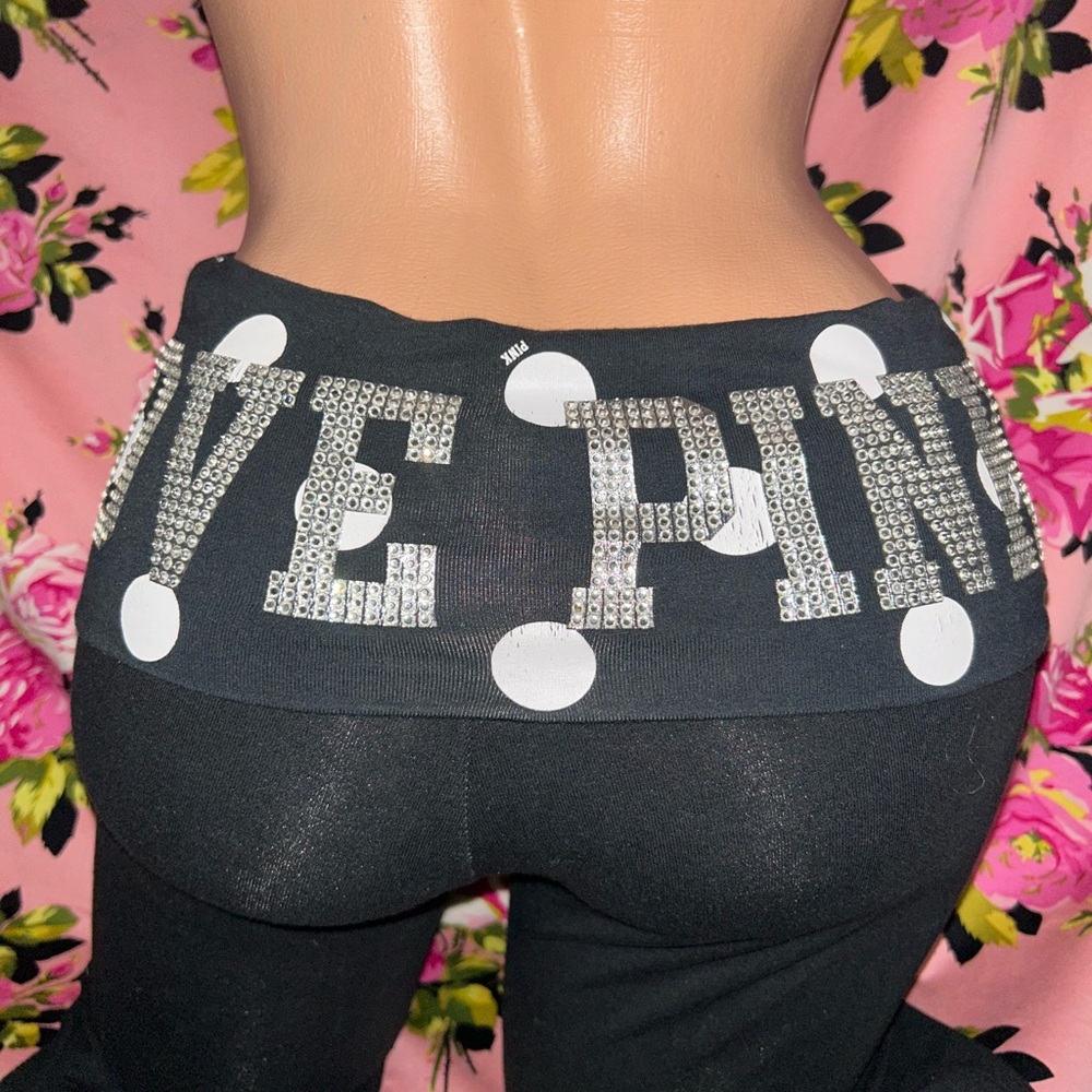 Victoria Secret PINK yoga rhinestone vintage crop pants OG Y2K retro polka dot - Picture 10 of 13